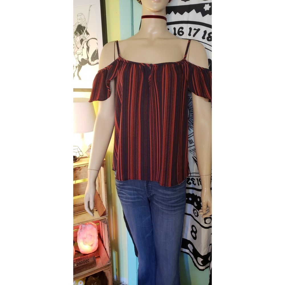 Cold Shoulder Striped Tank Top